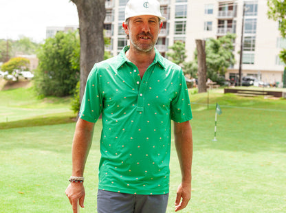 Performance Sport Range Polo- Flag Print Green