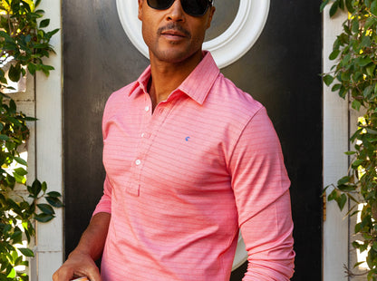 Long Sleeve Range Polo - Hibiscus Stripe