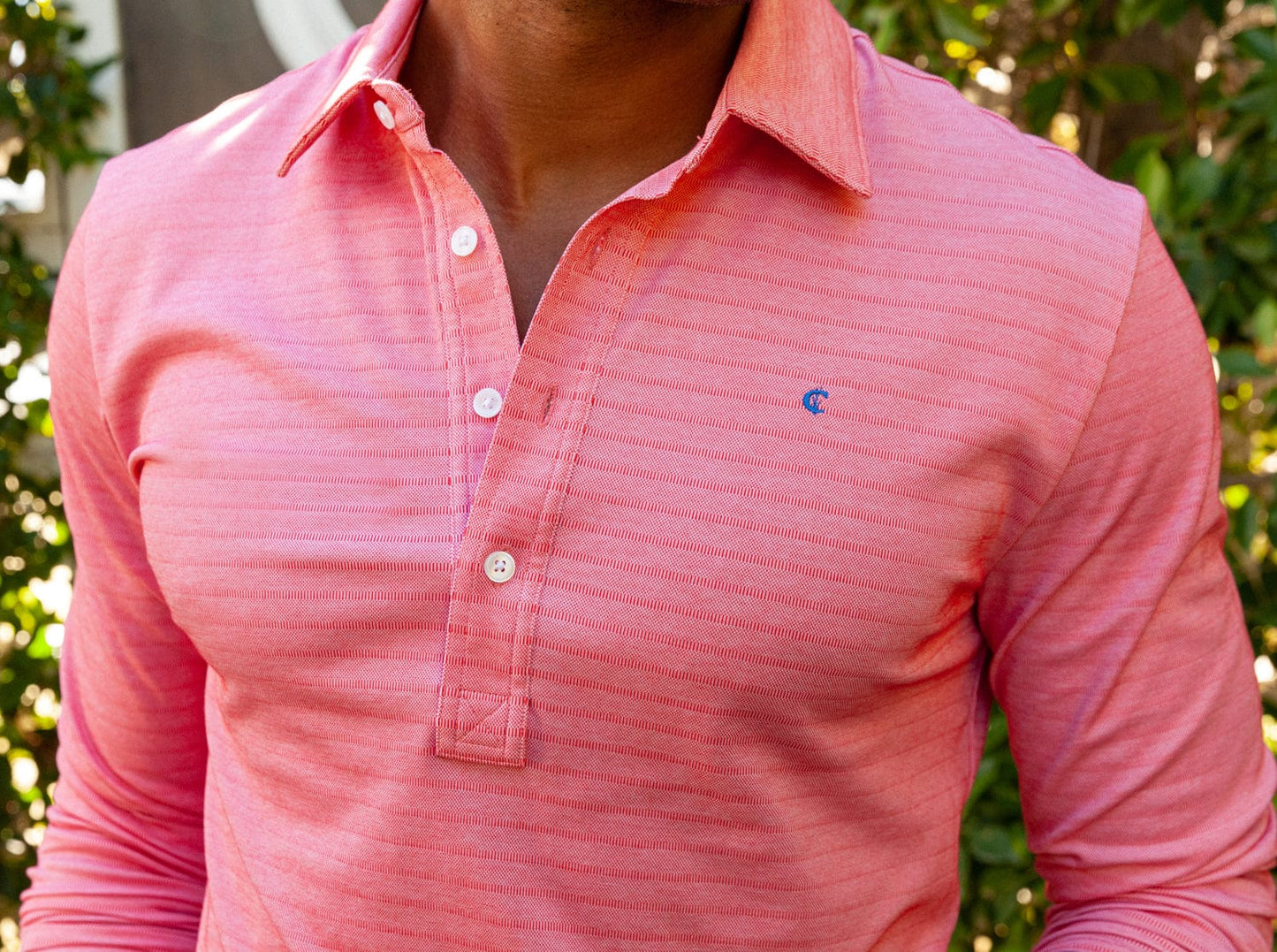 Long Sleeve Range Polo - Hibiscus Stripe