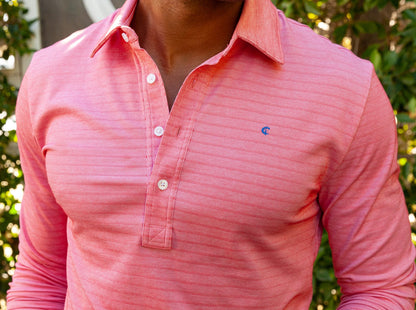 Long Sleeve Range Polo - Hibiscus Stripe