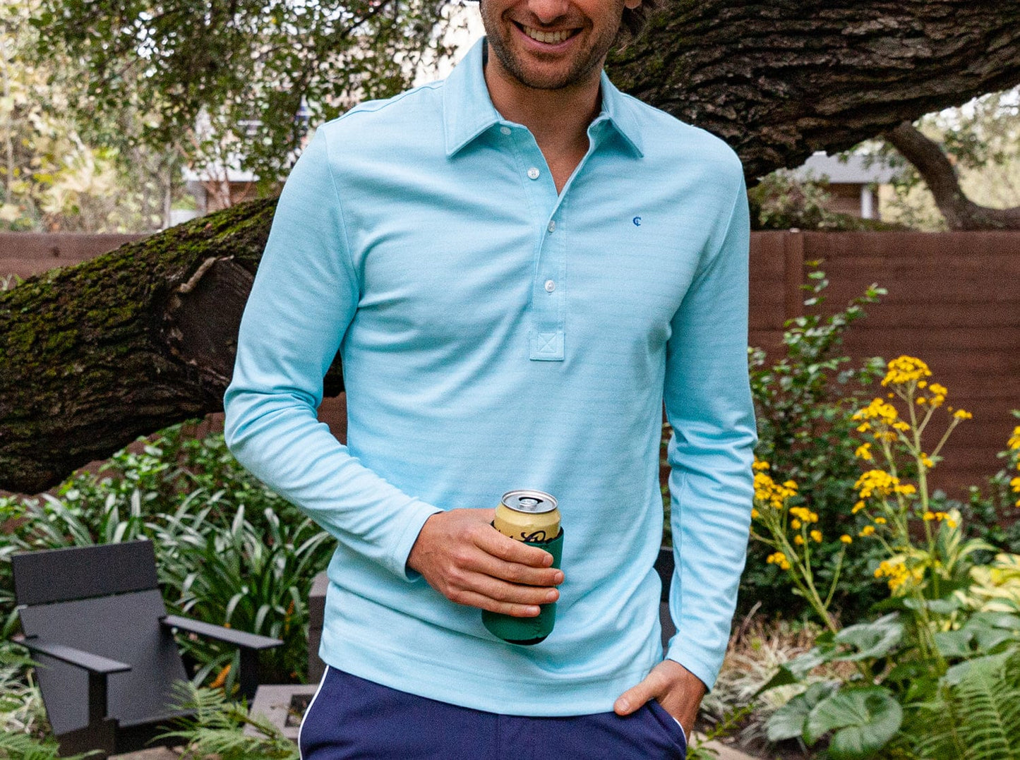 Long Sleeve Range Polo - Aqua Stripe