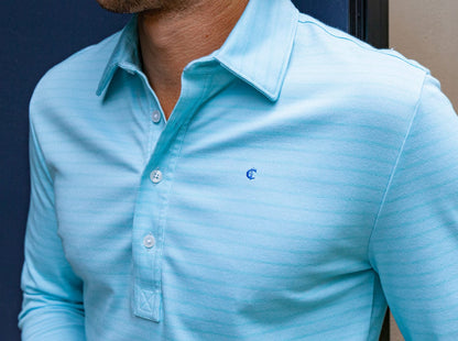 Long Sleeve Range Polo - Aqua Stripe