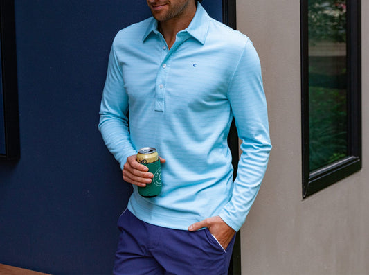 Long Sleeve Range Polo - Aqua Stripe
