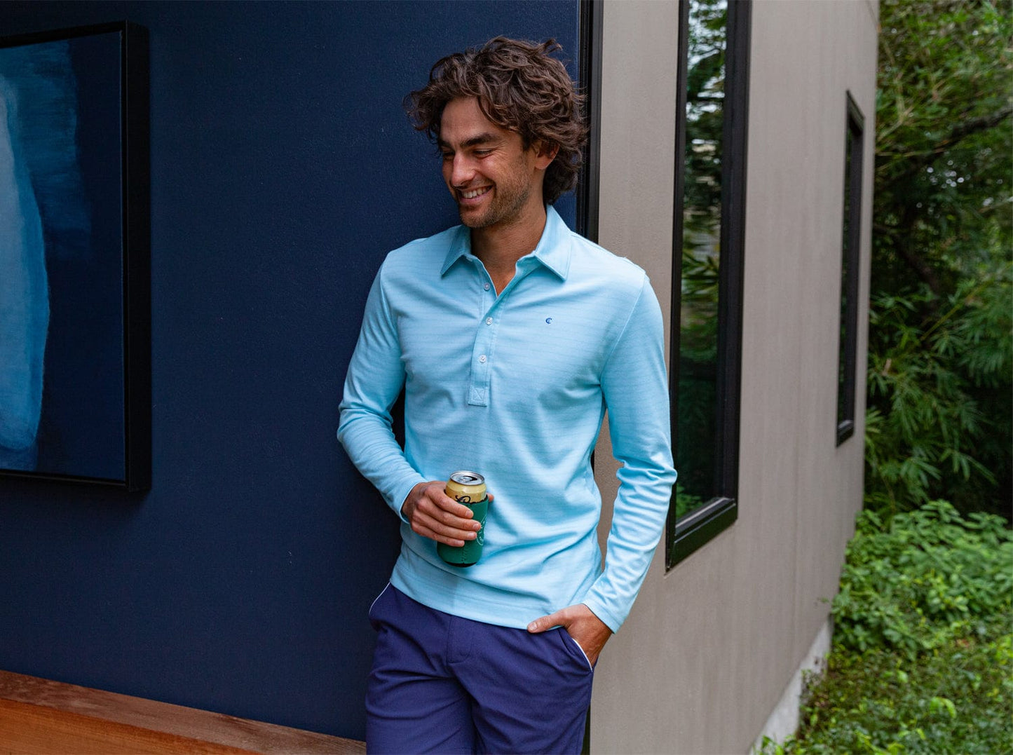 Long Sleeve Range Polo - Aqua Stripe