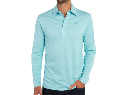 Long Sleeve Range Polo - Aqua Stripe