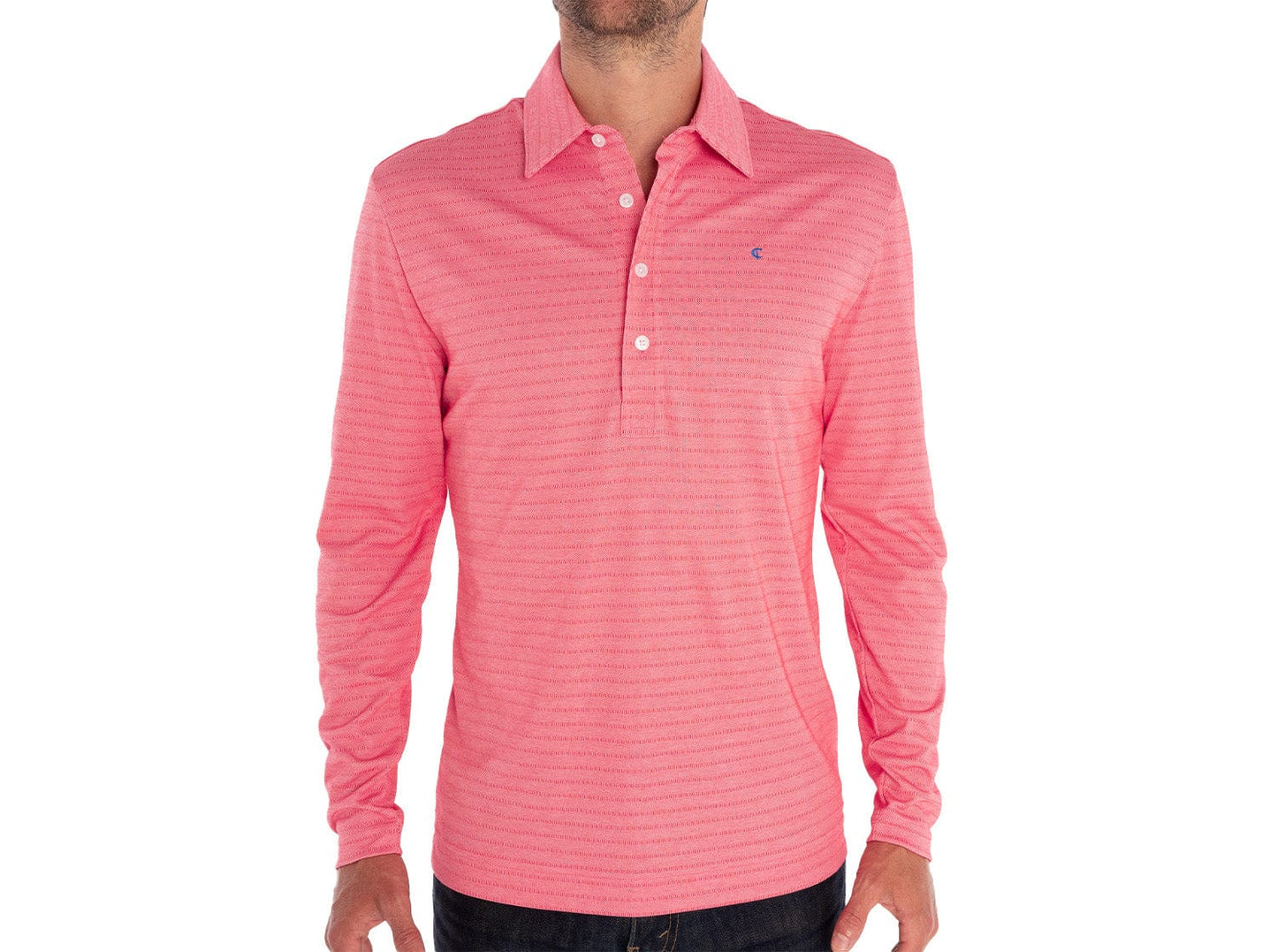 Long Sleeve Range Polo - Hibiscus Stripe
